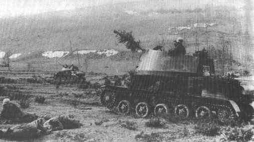 Black and white photograph of two 36/40M Nimrods, showing the gun in an elevated position